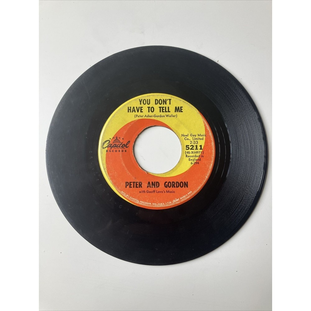 45 RPM  Peter & Gordon CAPITOL 5211 Nobody I Know w/ PS  M-